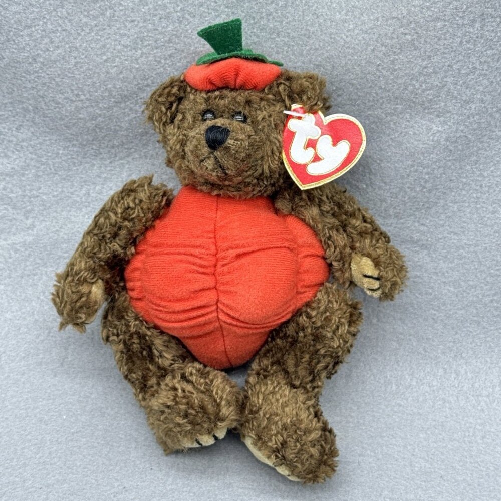 Peter Brown Bear Pumpkin Halloween Attic Treasures Plushie TY 1993 Posable 8" - Picture 2 of 12